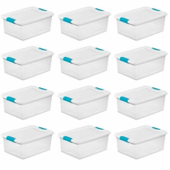 Sterilite 1494 15 Quart Stackable Storage Tote Container - 12 Pack